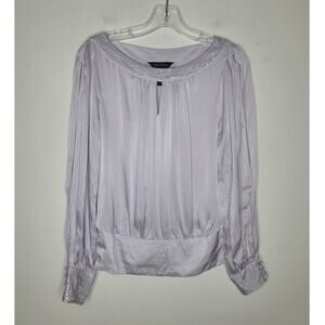 White House Black Market WHBM silver rhinestone long sleeve silk blouse - 6